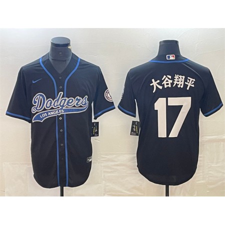 Men's Los Angeles Dodgers #17 Shohei Ohtani Black Cool Base With Patch Stitched Baseball Jersey