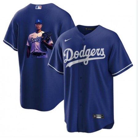 Men's Los Angeles Dodgers #17 Shohei Ohtani Blue Big Logo Cool Base Stitched Jersey