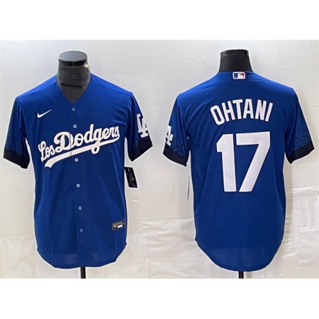 Men's Los Angeles Dodgers #17 Shohei Ohtani Royal City Connect Cool Base With Patch Stitched Baseball Jersey