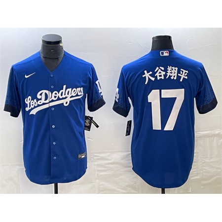 Men's Los Angeles Dodgers #17 Shohei Ohtani Royal City Connect Cool Base With Patch Stitched Baseball Jersey