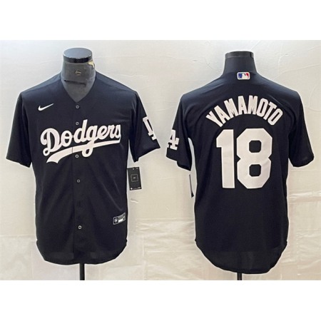 Men's Los Angeles Dodgers #18 Yoshinobu Yamamoto Black Cool Base Stitched Jersey