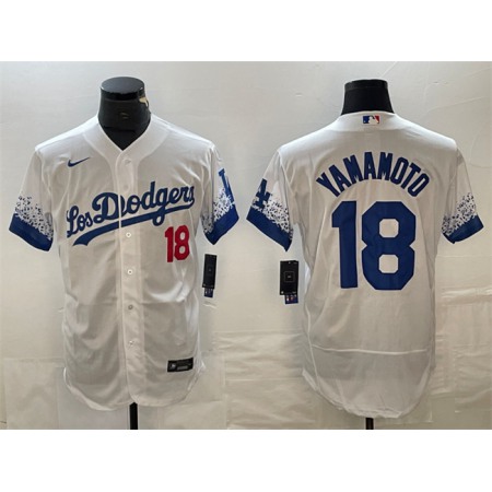 Men's Los Angeles Dodgers #18 Yoshinobu Yamamoto White City Connect Flex Base Stitched Baseball Jersey