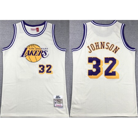 Men's Los Angeles Lakers #32 Magic Johnson White Throwback basketball Jersey