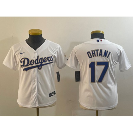 Youth Los Angeles Dodgers #17 Shohei Ohtani White/Gold Stitched Jersey