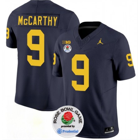 Men's Michigan Wolverines #9 J.J. McCarthy 2023 F.U.S.E. Navy Blue Rose Bowl Patch Stitched Jersey