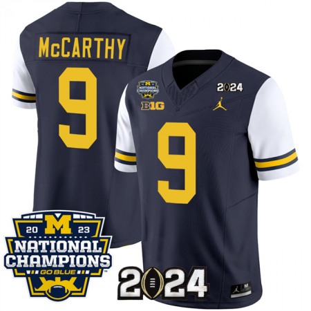 Men's Michigan Wolverines #9 J.J. McCarthy Navy/White 2024 F.U.S.E. With 2023 National Champions Patch Stitched Jersey