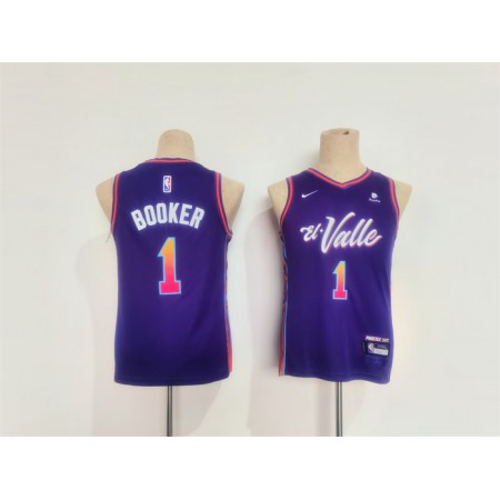 Youth Phoenix Suns #1 Devin Booker Purple City Edition Stitched Basketball Jersey