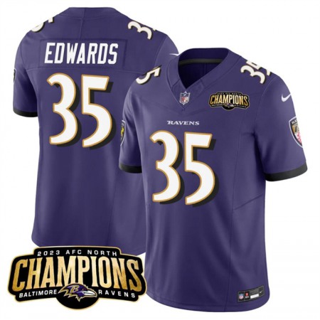 Men's Baltimore Ravens #35 Gus Edwards Purple 2023 F.U.S.E. AFC North Champions Vapor Limited Football Jersey