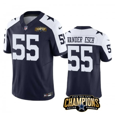 Men's Dallas Cowboys #55 Leighton Vander Esch Navy/White 2023 F.U.S.E. NFC East Champions Patch Stitched Football Jersey