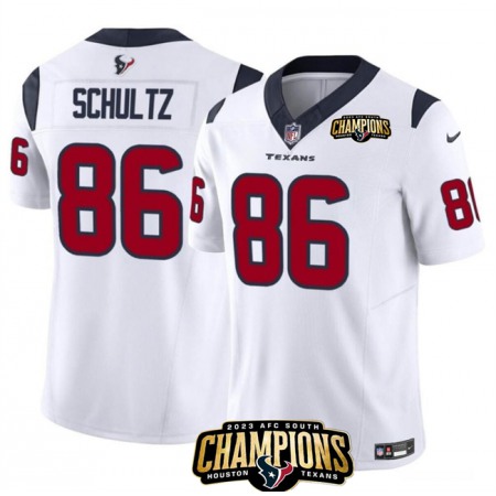 Men's Houston Texans #86 Dalton Schultz White 2023 F.U.S.E. AFC South Champions Patch Vapor Untouchable Limited Stitched Football Jersey