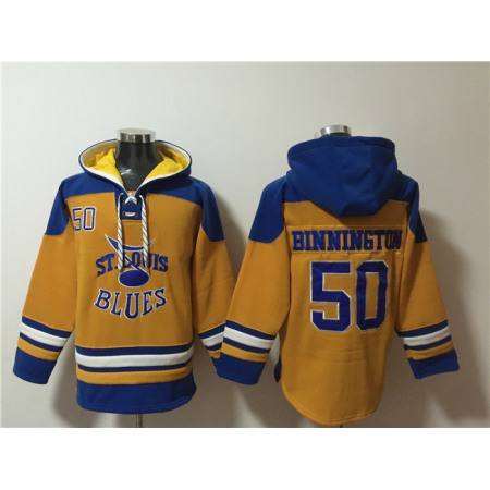 Men's St. Louis Blues #50 Jordan Binnington Yellow Ageless Must-Have Lace-Up Pullover Hoodie