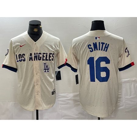 Men's Los Angeles Dodgers #16 Will Smith Cream Stitched Baseball Jersey