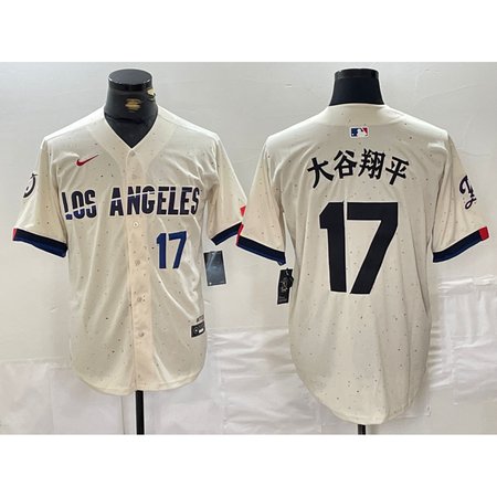 Men's Los Angeles Dodgers #17 Shohei Ohtani Cream Stitched Baseball Jersey