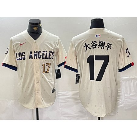 Men's Los Angeles Dodgers #17 Shohei Ohtani Cream Stitched Baseball Jersey