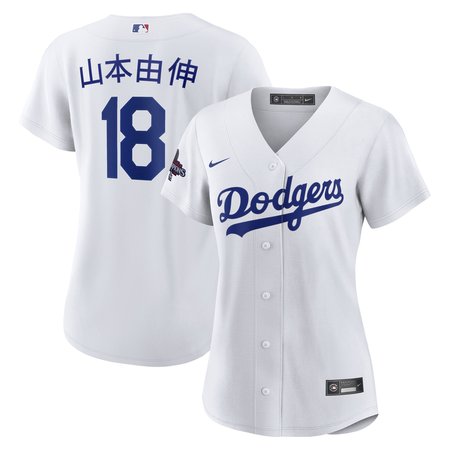 Women's Los Angeles Dodgers Yoshinobu Yamamoto Nike White 2024 World Series Champions Home Japanese Characters Replica Player Jersey