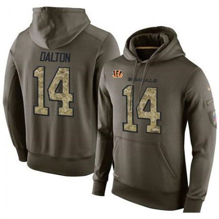 NFL Men's Nike Cincinnati Bengals #14 Andy Dalton Stitched Green Olive Salute To Service KO Performance Hoodie