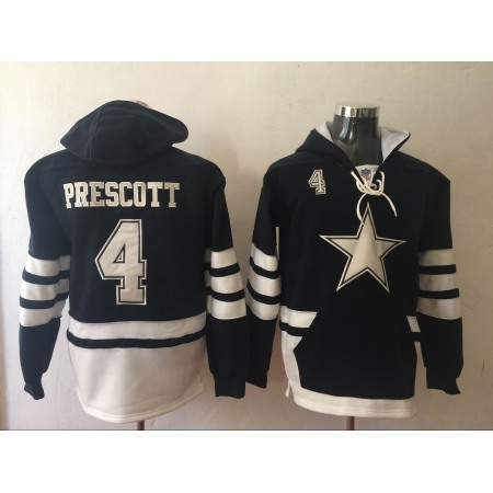 Men's Dallas Cowboys #4 Dak Prescott Navy Blue All Stitched NFL Hoodie Sweatshirt