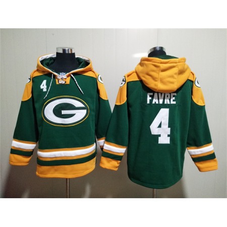 Men's Green Bay Packers #4 Brett Favre Green Lace-Up Pullover Hoodie