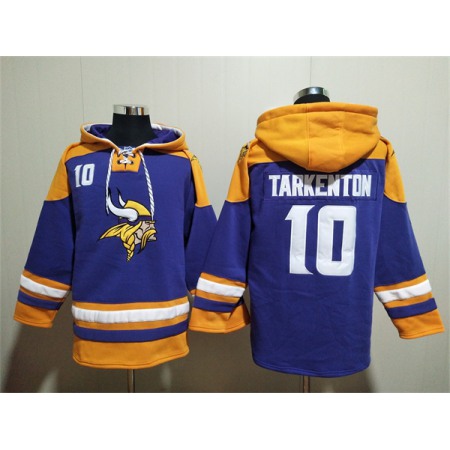 Men's Minnesota Vikings #10 Fran Tarkenton Purple/Yellow Ageless Must-Have Lace-Up Pullover Hoodie