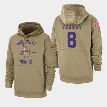 Men's Minnesota Vikings #8 Kirk Cousins Tan 2019 Salute to Service Sideline Therma Pullover Hoodie