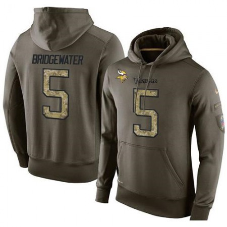 NFL Men's Nike Minnesota Vikings #5 Teddy Bridgewater Stitched Green Olive Salute To Service KO Performance Hoodie