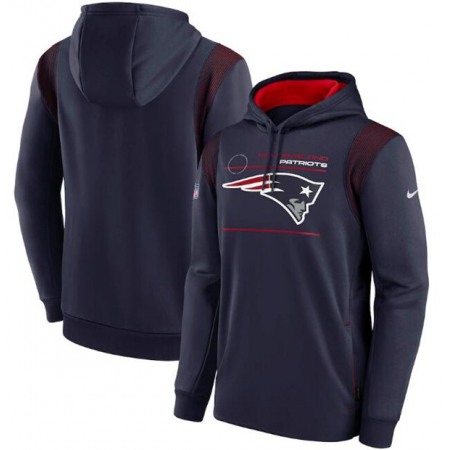 Men's New England Patriots 2021 Navy Sideline Logo Performance Pullover Hoodie