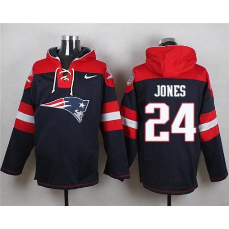 Nike Patriots #24 Cyrus Jones Navy Blue Player Pullover NFL Hoodie