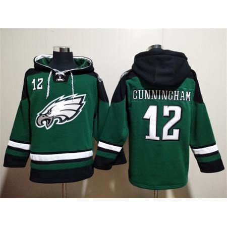 Men's Philadelphia Eagles #12 Randall Cunningham Green Lace-Up Pullover Hoodie