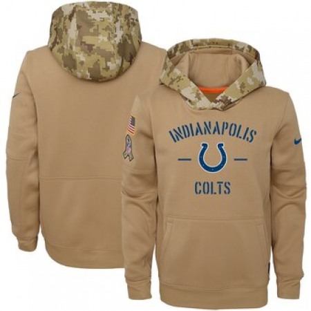 Youth Indianapolis Colts Khaki 2019 Salute to Service Therma Pullover Hoodie