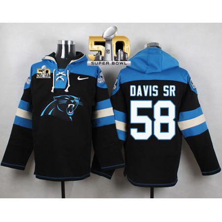 Nike Panthers #58 Thomas Davis Sr Black Super Bowl 50 Player Pullover NFL Hoodie