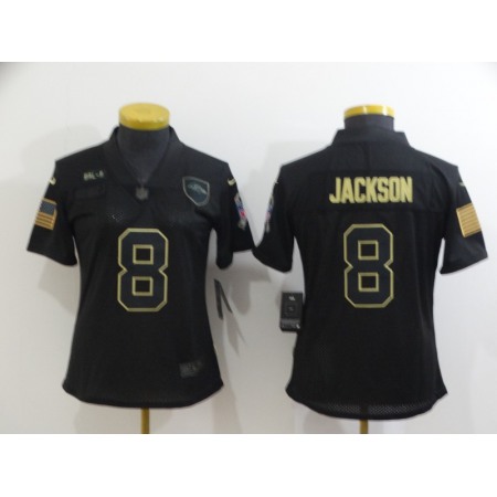 Women's Baltimore Ravens #8 Lamar Jackson Black Salute To Service Limited NFL Jersey(Run Small)