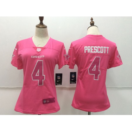 Women's Nike Dallas Cowboys #4 Dak Prescott Pink Stitched NFL Limited Rush Fashion Jersey