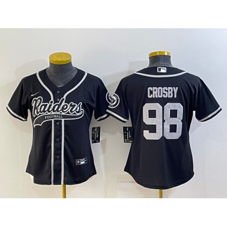 Women's Las Vegas Raiders #98 Maxx Crosby Black With Patch Cool Base Stitched Baseball Jersey(Run Small)