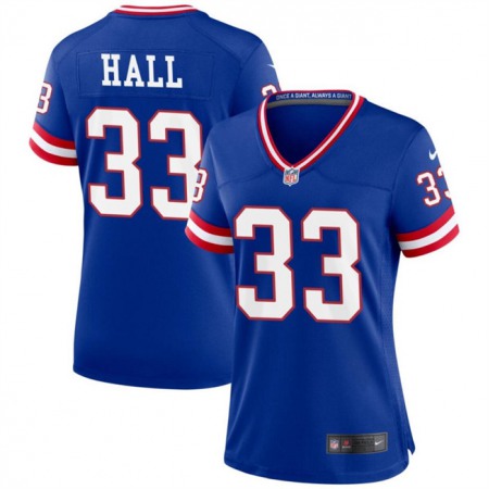 Women's New York Giants #33 Hassan Hall Blue Throwback Stitched Jersey(Run Small)