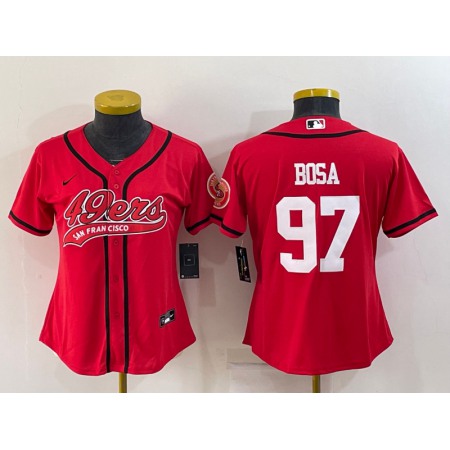 Women's San Francisco 49ers #97 Nick Bosa Red With Patch Cool Base Stitched Baseball Jersey(Run Small)