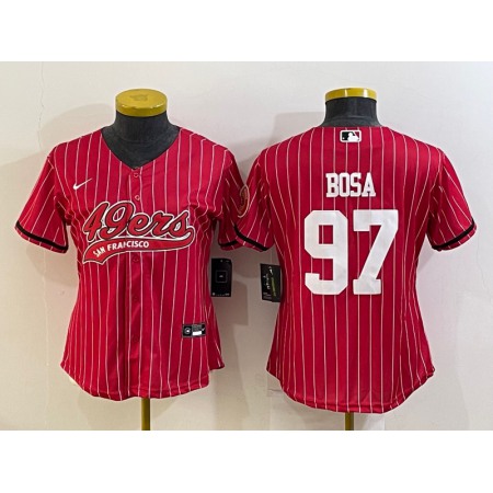 Women's San Francisco 49ers #97 Nick Bosa Red With Patch Cool Base Stitched Baseball Jersey(Run Small)