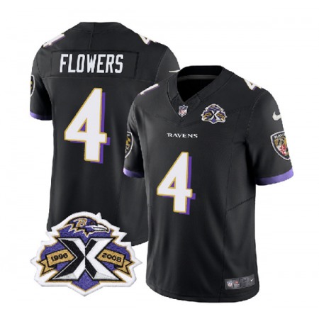 Men's Baltimore Ravens #4 Zay Flowers Black 2023 F.U.S.E With Patch Throwback Vapor Limited Jersey