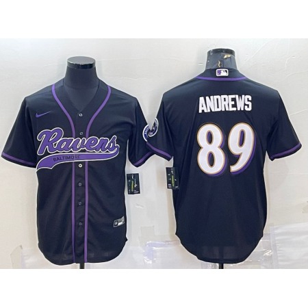 Men's Baltimore Ravens #89 Mark Andrews Black With Patch Cool Base Stitched Baseball Jersey