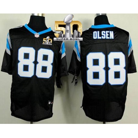 Nike Panthers #88 Greg Olsen Black Team Color Super Bowl 50 Men's Stitched NFL Elite Jersey