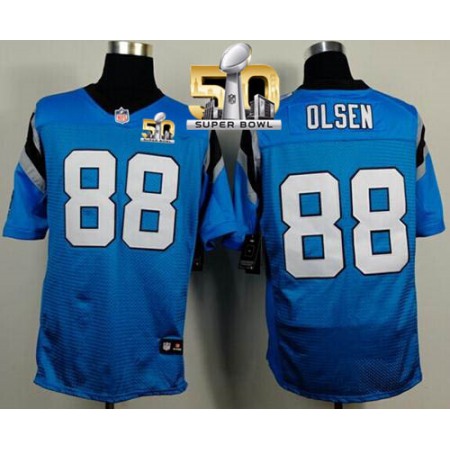 Nike Panthers #88 Greg Olsen Blue Alternate Super Bowl 50 Men's Stitched NFL Elite Jersey