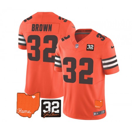 Men's Cleveland Browns #32 Jim Brown Orange 2023 F.U.S.E. With Jim Brown Memorial Patch Vapor Untouchable Limited Stitched Jersey