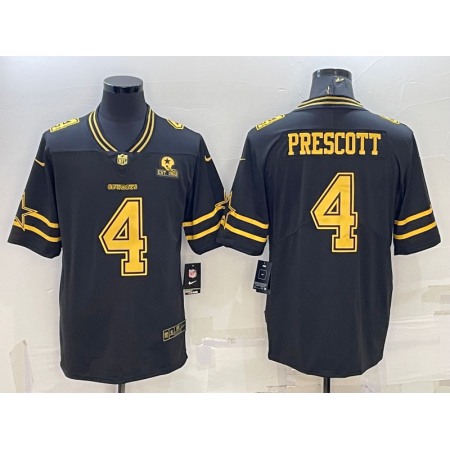 Men's Dallas Cowboys #4 Dak Prescott Black Gold Edition With 1960 Patch Limited Stitched Football Jersey