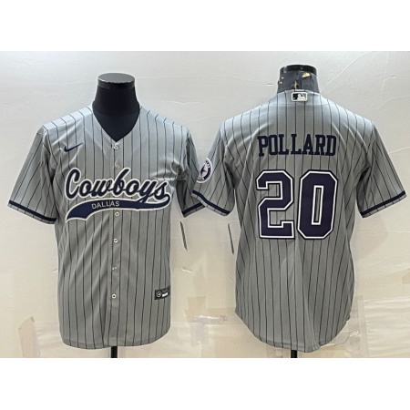 Men's Dallas Cowboys #20 Tony Pollard Gray With Patch Cool Base Stitched Baseball Jersey