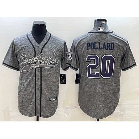 Men's Dallas Cowboys #20 Tony Pollard Grey With Patch Cool Base Stitched Baseball Jersey