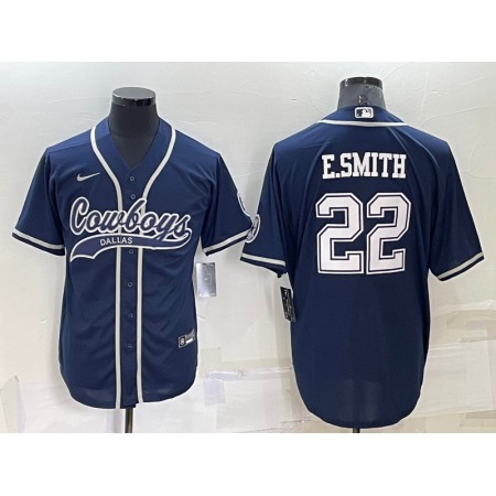 Men's Dallas Cowboys #22 Emmitt Smith Navy Cool Base Stitched Baseball Jersey