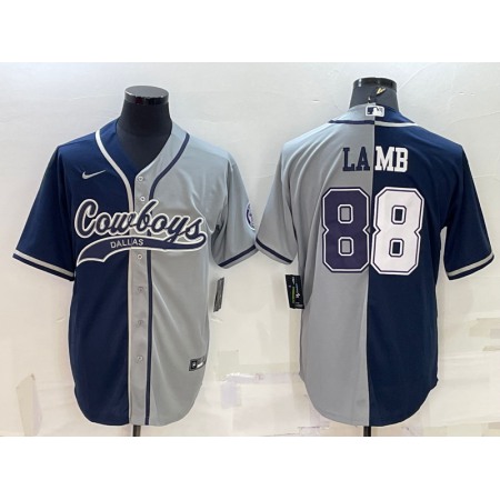 Men's Dallas Cowboys #88 CeeDee Lamb Navy/Grey Split With Patch Cool Base Stitched Baseball Jersey