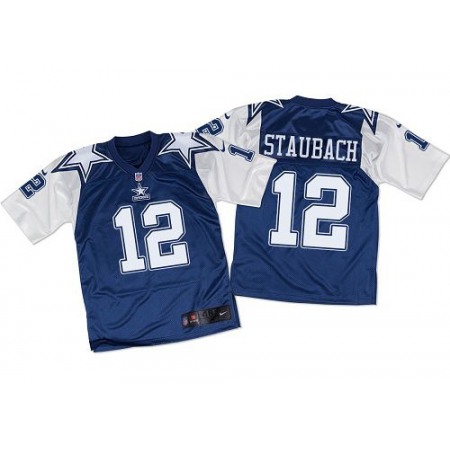 Nike Cowboys #12 Roger Staubach Navy Blue/White Throwback Men's Stitched NFL Elite Jersey