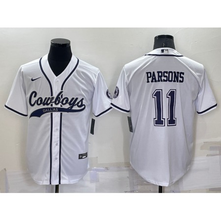 Men's Dallas Cowboys #11 Micah Parsons White Cool Base Stitched Baseball Jersey