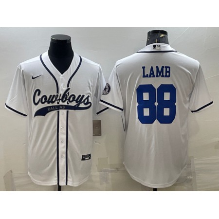 Men's Dallas Cowboys #88 CeeDee Lamb White With Patch Cool Base Stitched Baseball Jersey