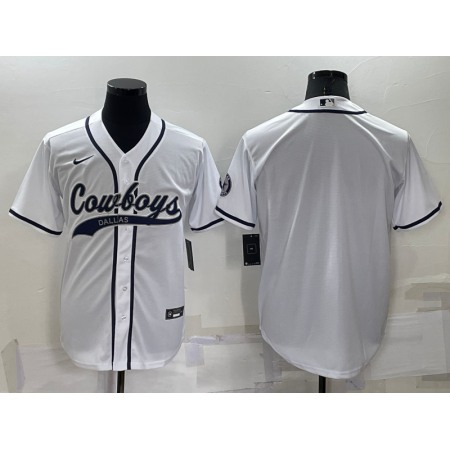 Men's Dallas Cowboys Blank White Cool Base Stitched Baseball Jersey